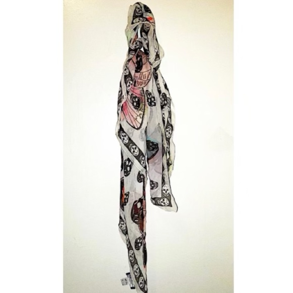 Authentic Vintage McQueen Silk Skulls & Butterflies Scarf/Wrap